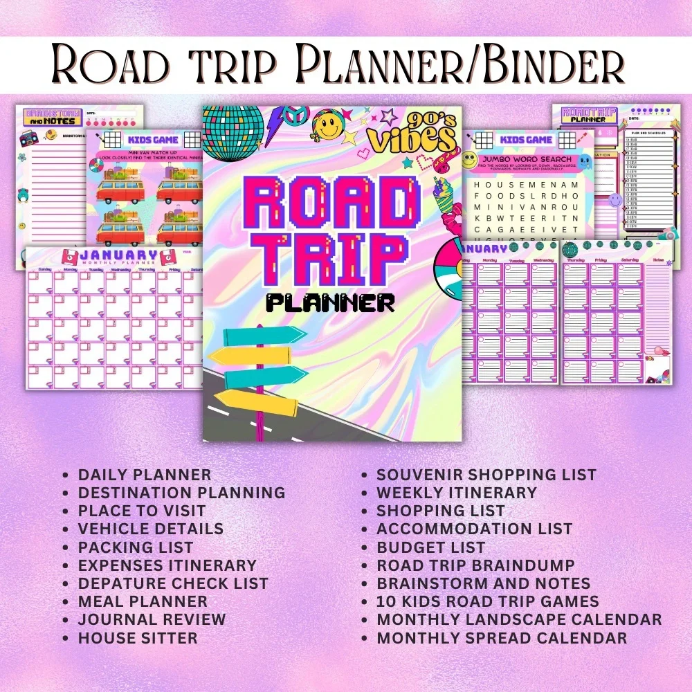 Colorful Road Trip Planner Binder
